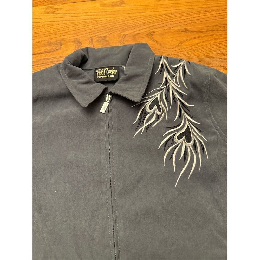 Bob Mackie Gray Embroidered Phoenix Full Zip Jacket Large - Picture 5 of 5